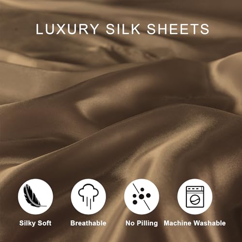 JOOKI Queen Size Satin Sheets Deep Pocket,Super Soft Cooling Sheets Queen Size,Queen Silk Sheets Set Deep Pocket,Wrinkle Free,Breathable,Yellow Leopard