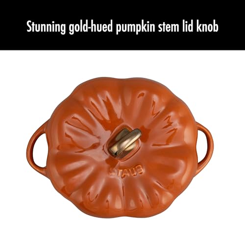 STAUB 0.5-qt Petite Ceramic, Oven & Stove Safe up to 572°F, Pumpkin Dish, Baking , Candy Dish, Burnt Orange