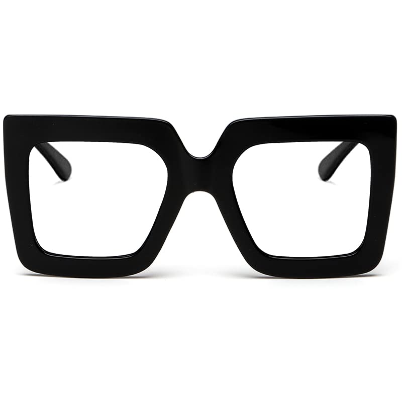 Breaksun Oversized Blue Light Glasses for Women Fashion Thick Square Computer Eyewear Non-Prescription Black Glasses (White)
