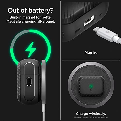 Spigen Mag Armor (MagFit) Designed for AirPods Pro 2nd Generation Case 2022/2023 (USB-C/Lightening Cable) MagSafe Compatible Magnets Embedded - Matte Black