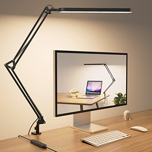SKYLEO Desk Lamp - 31.5" Desk Light - 5 Color Modes X 11 Brightness Levels - Adjustable Swing Arm - Timmer & Memory Function - 12W Study Lamp - White