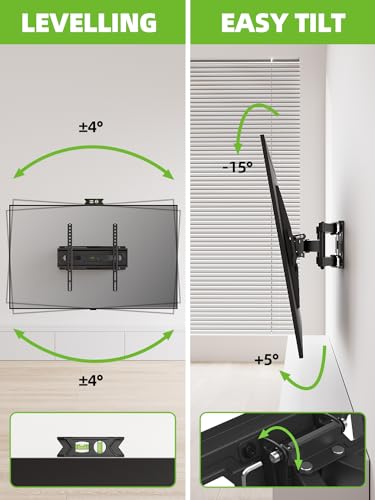 USX MOUNT TV Wall Mount for 32-65 inch Flat Screen/LED/4K TVs up to 110lbs, Full Motion TV Bracket, Swivel/Tilt TV Mount with Articulating Dual Arms, Max VESA 400x400mm, Fits 12/16" Wood Stud