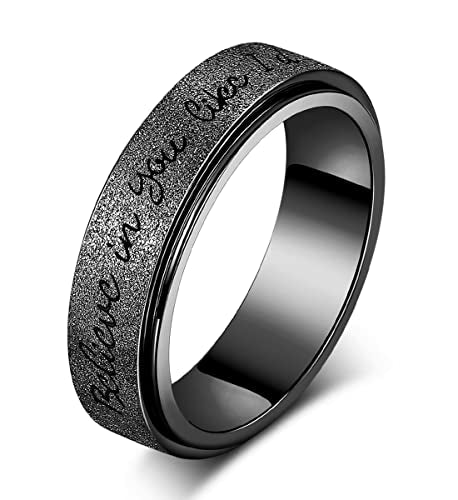 LuckyAmor Men's 8MM Black/Silver/Rainbow Stainless Steel Spinner Ring Band for Anxiety Relief Items for Men Sandblast Glitter Finish Size 7 8 9 10 11 12 (9, Silver)