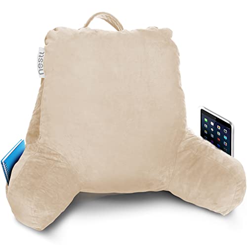 Nestl Reading Pillow Large Bed Pillow, Back Pillow for Sitting in Bed Shredded Memory Foam Chair Pillow, Reading & Bed Rest Pillows Ice Blue Back Pillow for Bed, Bed Chair Arm Pillow with Pockets