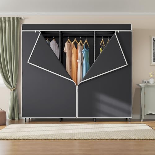 VIPEK V5C SE Garment Rack Wardrobe Closet, Heavy Duty Clothes Rack with Adjustable Shelves and Black Upgraded Polyester Cover, Black Metal Clothing Storage Organizer for Bedroom, 70.1" Lx17.3 Wx76.4 H