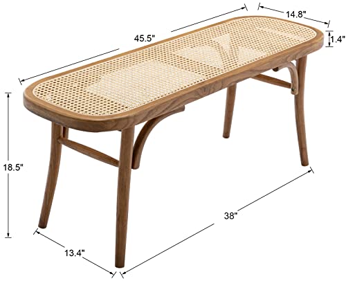 Kmax Upholstered Bench Wicker Rattan Entryway Bench Rustic Solid Wood 45 Inch for Living Room/Bedroom/Hallway