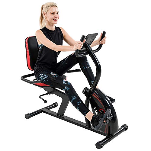 VANSWE Recumbent Exercise Bike for Seniors, Recumbent Bike for Home, Recumbent Stationary Bike 400LBS Weight Capacity with Smart App, LED Monitor, Heart Rate Handle, Magnetic Resistance (Red&Black)