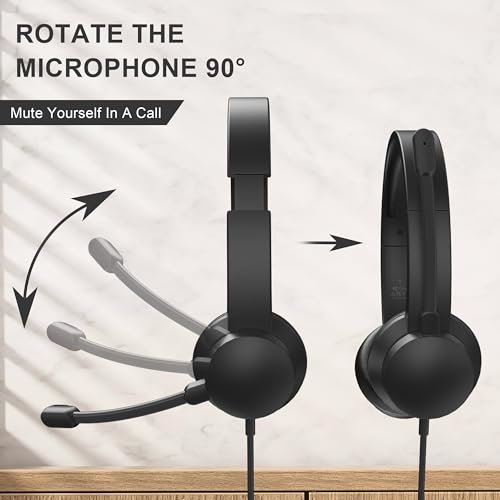Masajoy Headset with Microphone for PC, USB Headset for Computer with Noise Cancelling Microphone, Computer Headset for Teams, Zoom, Skype Calls(Black)