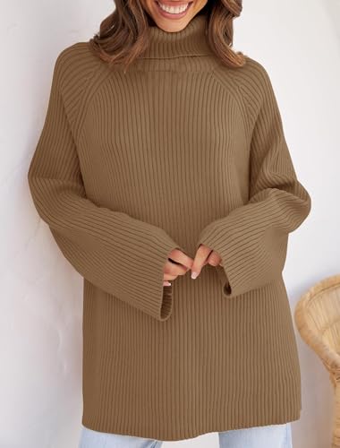 ZESICA Women's 2024 Winter Sweaters Oversized Turtleneck Long Sleeve Chunky Knitted Pullover Sweater Jumper Tops,Turquoise,Medium