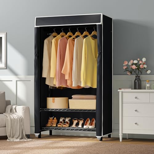 VIPEK V1S 3 Tiers Garment Rack With Cover - Clothing Rack for Hanging Clothes, Freestanding Wardrobe Closet for Small Spaces, Heavy Duty, Black With Black Oxford Fabric Cover