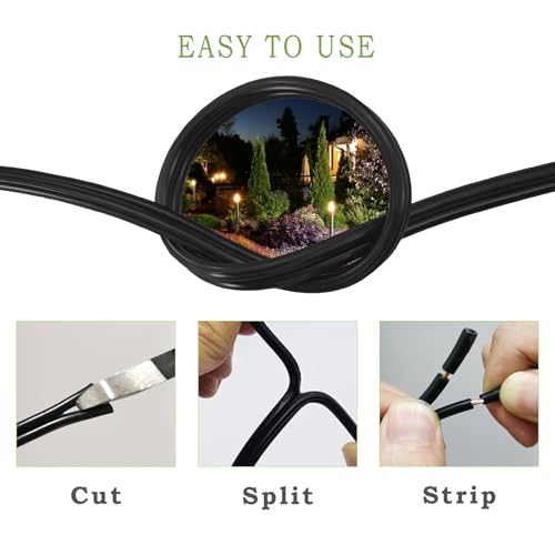 Cableague 12/2 Low Voltage Landscape Lighting Wire 100ft 12AWG*2C Waterproof Conductor Outdoor Direct Burial 100 feet Black