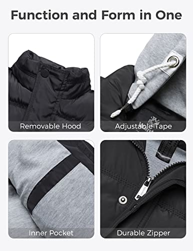 wantdo Men's Big and Tall Windproof Winter Vest Padded Warm Puffer Coat with Removable Hood Black X-Large Tall