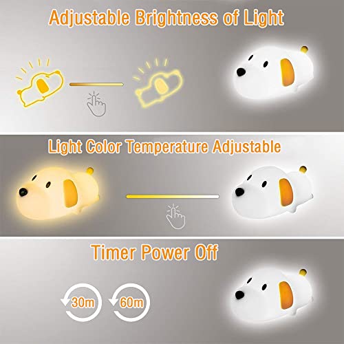 LEDHOLYT Night Light for Kids,Cute Silicone Nursery Puppy Lamp for Baby and Toddler,Animal NightLight for Boys and Girls,Squishy Night Lamp for Bedroom,Kawaii Bedside Lamp for Kids Room(Puppy)