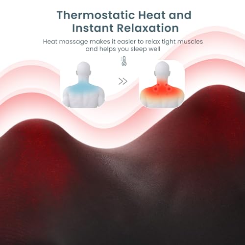 Careboda Shiatsu Neck and Back Massager with Soothing Heat, Electric Shoulder Massage 8 Nodes Deep Tissue 3D Kneading Massages for Pain Relief Gray