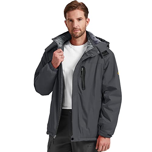 Kugnala Men's Winter Skiing Jacket Waterproof Warm Snow Fleece Lining Coat Mountain Windbreaker Hooded Windproof Rain Jacket Blue S