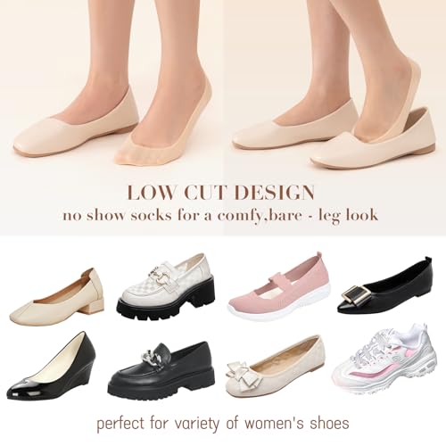 MANZI 5 Pairs No Show Socks Womens Non Slip Invisible Low Cut Thin Footies Socks for Women(Black*2+Nude*3,S)