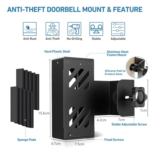 Anti-Theft Video Doorbell Mount, No-Drill Ring Doorbell Holder, Camera Doorbell Door Mount Not Block Sensor, Adjustable Blink Video Doorbell Bracket for Home/Apartment Door