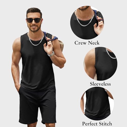 hawalili Men's 2 Pack Workout Tank Top Sleeveless Casual Running Gym Muscle Bodybuilding Casual Tees Black/Army Green,S
