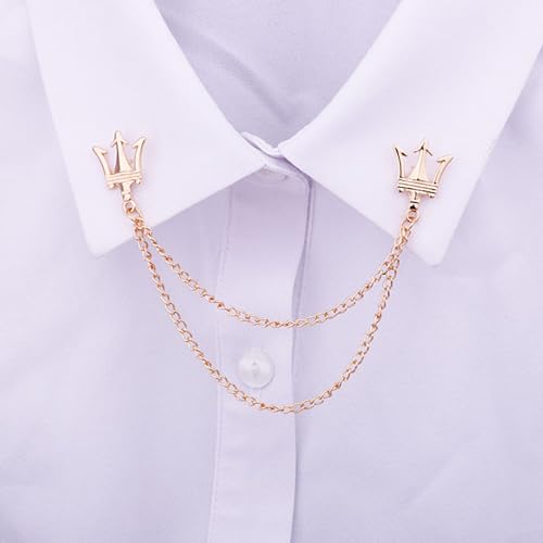 GBAHFY Men's Trident Necktie Tie Tack Pin Shirt Stay Bar Suit Collar Lapel Stick Pin Brooch with Chain Accessories for Necktie (Gold)