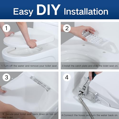 Gappo Non-Electric Bidet Toilet Seat, Fits Elongated Toilets, Bidets for Existing Toilets with Self Cleaning Dual Nozzles, Adjustable Bidet Sprayer