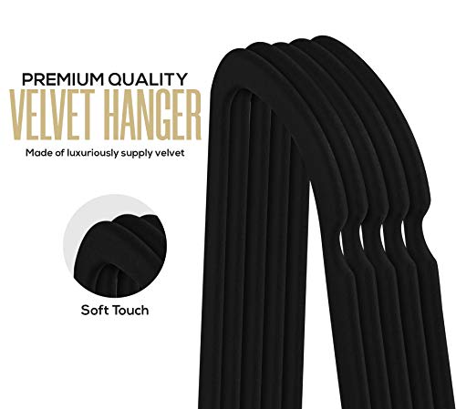 Utopia Home Premium Velvet Hangers 20 Pack - Non-Slip Clothes Hangers with Tie Bar - Black Hangers - Standard Hangers with 360 Degree Rotatable Hook - Heavy Duty Coat Hangers