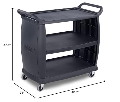 Carlisle FoodService Products Bussing Cart 300 Lb Capacity with Omnidirectional Casters for Kitchens, Restaurants, and Fast Food, Plastic, 42 x 23 x 37.5 Inches, Black, Large