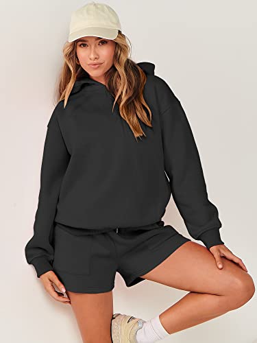 ANRABESS Women 2 Piece Outfit Oversized Hoodie Sweatshirt Shorts Lounge Sweat Set Sweatsuit Tracksuit 2024 Trendy Y2K Clothes Red Small