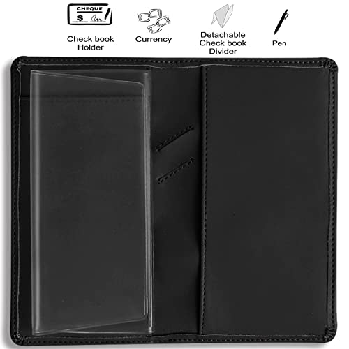 Sanlykate Leather Checkbook Cover for Men and Women, Check Book Case Card Holder with Free Divider, Standard Register Duplicate Checks with pen inserts