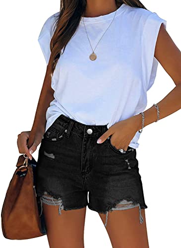 onlypuff Cut Off Denim Shorts for Women Summer Jean Shorts High Waisted Denim Shorts Distressed Ripped Jean Shorts Navy Blue M
