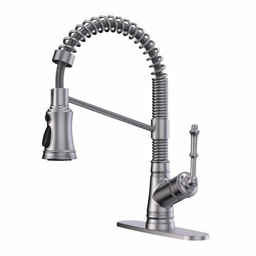 Single Handle Kitchen Sink Faucet with Pull Down Sprayer, Single Level Pull Out Kitchen Faucet, Brushed Nickel