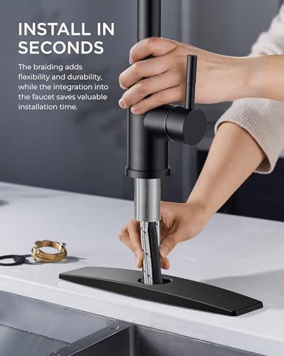 FORIOUS Kitchen Faucets, Chrome Kitchen Faucet with Pull Down Sprayer, Modern Kitchen Sink Faucet Stainless Steel, High Arc Gooseneck Faucet for Kitchen Sink, Bar, Farmhouse, Laundry