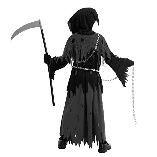 Spooktacular Creations Glowing Eyes Grim Reaper Costume for Kids, Halloween Costume for Boys, Phantom Costume-S(5-7yr)