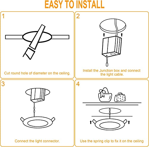 Wosen 12Pack 6 Inch 5CCT Ultra-Thin LED Recessed Ceiling Light with Junction Box, 15W 1200lm Canless Wafer Downlight ETL Energy