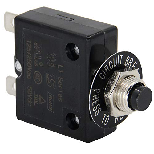 RKURCK 125-250V AC 50V DC Push Button Circuit Breaker 10Amp Thermal Overload Protector L1 Series Manual Reset Thermal Circuit Breaker 10A