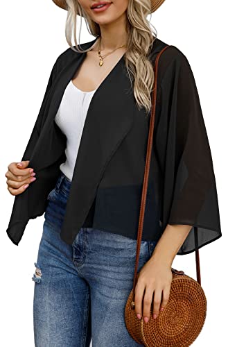 Women Kimonos Cardigan Floral Print Shrugs Open Front Chiffon Casual Wrap Tops (Yellow Plaid,M)