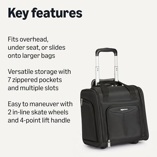 Amazon Basics Underseat Carry-On Luggage With Wheels, 14-inch Rolling Travel Bag, Black