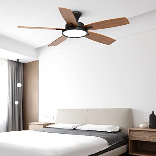 TALOYA 52 inch Ceiling Fans with Lights,Remote Control Multifunctional Quiet Fan with Three Color Temperature and Dimmable Light with Reversible Blades Black