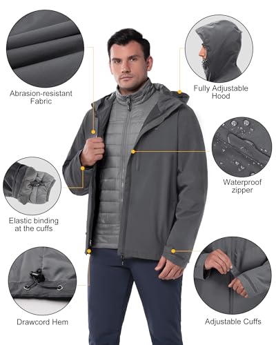 33,000ft Men's Waterproof 3-in-1 Ski Jacket, Warm Mountain Windbreaker Snow Rain Jackets Winter Coat with Puffer Jacket