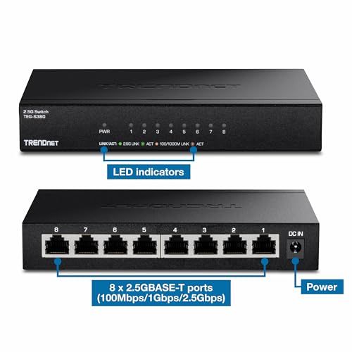 TRENDnet 8-Port Gigabit GREENnet Switch, Ethernet Network Switch, TEG-S82G, 8 x 10-100-1000 Mbps Gigabit Ethernet Ports, Ethernet Splitter, 16 Gbps, Metal, Lifetime Protection, Black