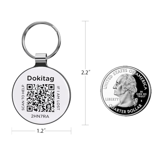 Dokitag QR Code Pet ID Tag,QR Code Dog Tag,Dog ID Tag, Pet Online Profile - Scan QR Receive Instant Pet Location Alert Email, Lightweight Zinc Alloy Dog Tag (Black, Small)