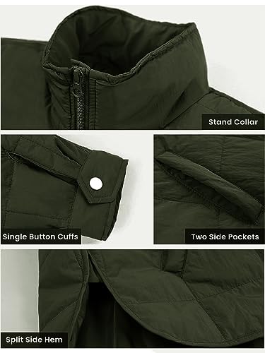Muchpow Women's Lightweight Down Coat Long Sleeve Full Zipper Oversized Packable Short Puffer Jackets(Army Green,Small)