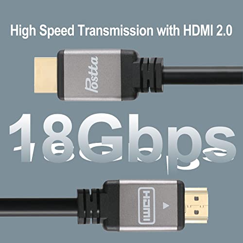 Postta HDMI Cable(20 Feet) HDMI 2.0V Support 4K 2160P,1080P,3D,Audio Return and Ethernet - 1 Pack(Grey)