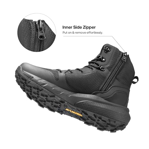 NORTIV 8 Men's Mid Military Tactical Boot Comfortable Lightweight Boots for Work All Day Side Zipper Motorcycle Combat Boots Black Size 10 M US SNMT241M