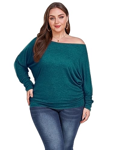 Poetsky Womens Casual Long Sleeve Boat Neck T Shirts Blouses Loose Solid Color Tunic Tops Dark Blue M