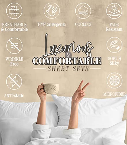 Elegant Comfort Amelia Paisley Printed 4-Piece Sheet Set, Deep Pocket 1500 Thread Count, Fade, Stain, and Wrinkle Resistant, Fitted Sheets with Smart Pockets, Paisley Sheet Set, Twin, Ash Gray
