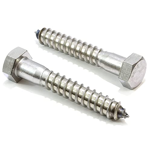 Bolt Dropper 1/2" x 3" Stainless Hex Head Lag Bolt Screws, (10 Pack), 304 (18-8) Stainless Steel Coach Bolts/Large Screws for Wood with Plain Finish by Bolt Dropper