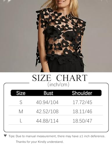 Yimoon Women's Hollow Out Floral Lace Vest Sleeveless Crewneck Cover Up Summer Going Out Tops(01Black-S)