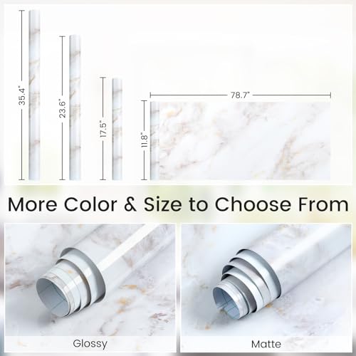 rabbitgoo Glossy Marble Contact Paper Peel and Stick Wallpaper 11.8" x 78.7" Countertop Furniture Waterpoof Self Adhesive Removable Cover for Kitchen Bathroom Cabinet Drawer Shelf Liner Vinyl Roll