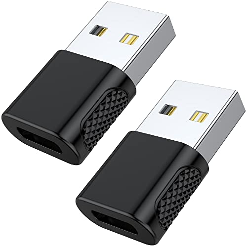AuviPal USB C Female to USB Male Adapter 2 Pack, USB Type C Cable to USB A Charger Converter for Apple Watch Ultra SE Series 8 7, iPhone 14 13 12 11, AirPods, iPad and More - Black
