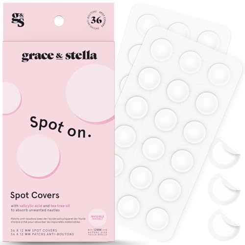grace & stella Pimple Patches For Face (Round, 36 Count) - Hydrocolloid Acne Patches for Face - Dermatologist Tested, Vegan, Cruelty-Free Zit Patches for Face, Blemish Patches, Pimple Stickers